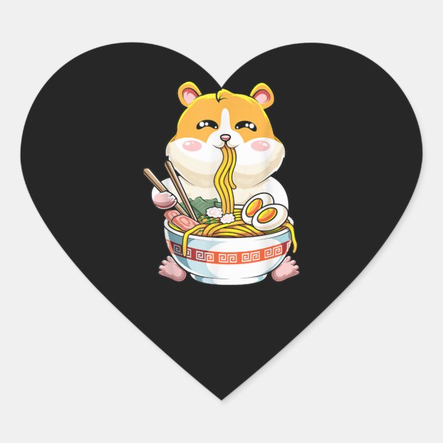Sticker Cœur Cute Kawaii Hamster Ramen Anime (Devant)