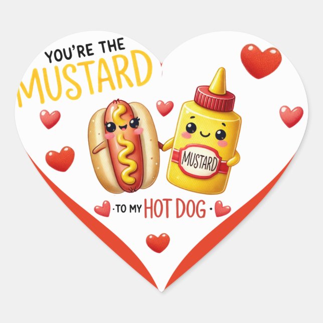 Sticker Cœur Cute Kawaii Hotdogs et moutarde (Devant)