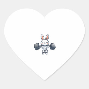Sticker Cœur Cute Kawaii Lapin Musculaire Poids Levant Drôle