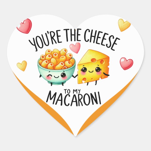 Sticker Cœur Cute Kawaii Macaroni et fromage (Devant)