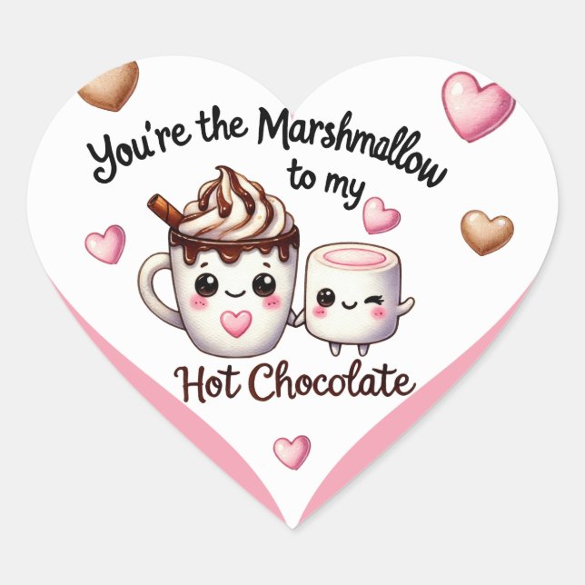 Sticker Cœur Cute Kawaii Marshmallow et Chocolat chaud (Devant)