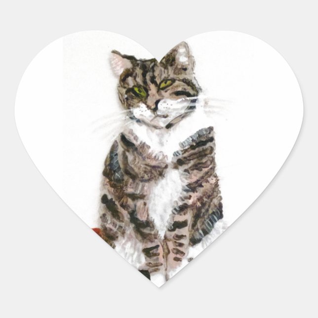 Sticker Cœur Cute Kitty Peinture Tabby Chat (Devant)