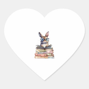 Sticker Cœur Cute Lecture Bunny Avec Lunettes Livres Vêtements 