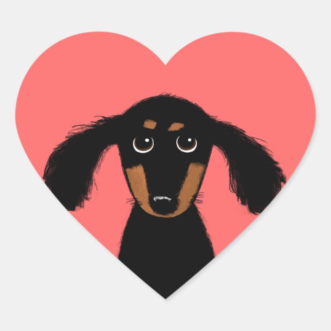 Sticker Cœur Cute Long Haired Dachshund Puppy (Devant)
