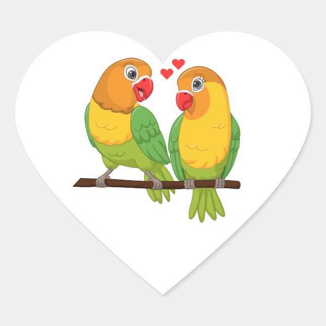 Sticker Cœur Cute Lovebird Jaune Vert Inséparables Mariage (Devant)