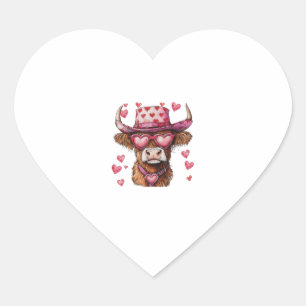 Sticker Cœur Cute Retro Highland Vache Cowboy Casquette Coeur V
