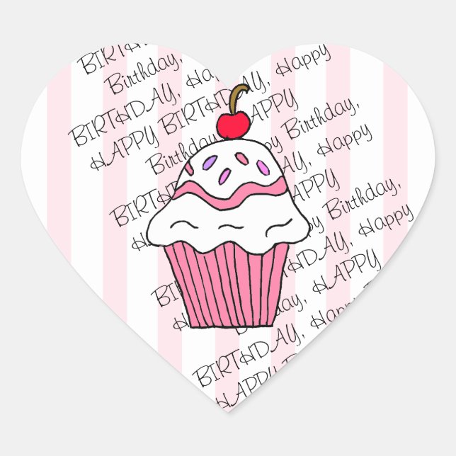 Sticker Cœur Cute rose Cupcake d'anniversaire (Devant)