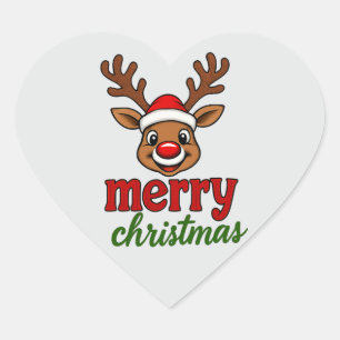 Sticker Cœur Cute Rudolph Reindeer Merry Christmas