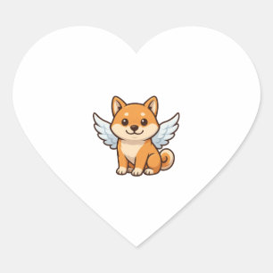 Sticker Cœur Cute Shiba Inu angel dessin animé bonheur de chien