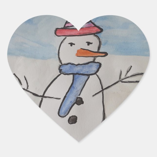 Sticker Cœur Cute Snowman (Devant)
