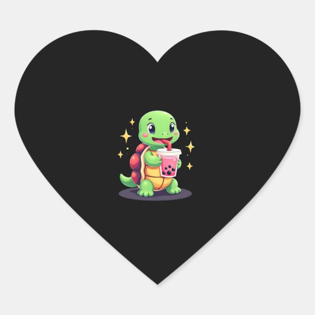 Sticker Cœur Cute turtle drinking boba. Funny Boba Turtles Love (Devant)