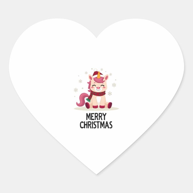 Sticker Cœur Cute unicorn Christmas hat unicorn Christmas T-Shi (Devant)