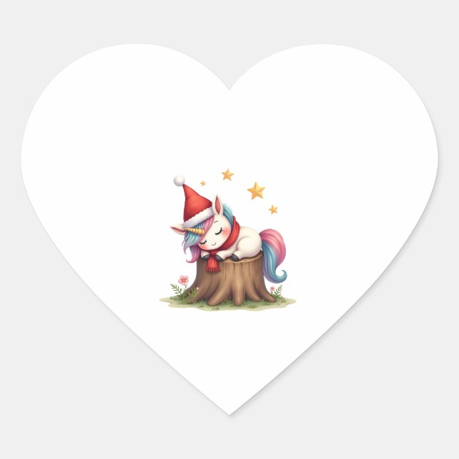 Sticker Cœur Cute Unicorn with Scarf Christmas Xmas Holiday T-S (Devant)