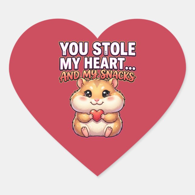 Sticker Cœur Cute Valentine Hamster–You Stole My Heart & Snacks (Devant)