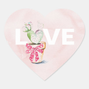 Sticker Cœur Cute Watercolor Heart Cactus Valentines Day