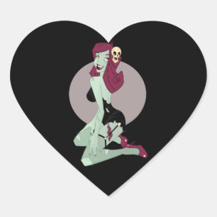 Sticker Cœur Cute Zombie Pin-Up Girl