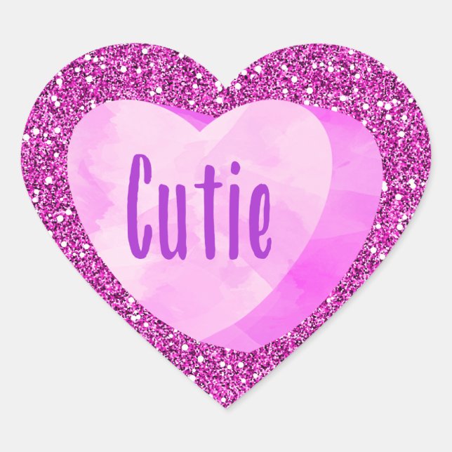 Sticker Cœur Cutie rose bonbon Coeur Faux Parties scintillant (Devant)