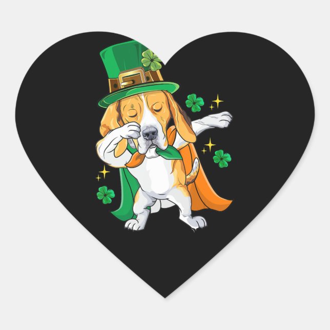 Sticker Cœur Dabbing Beagle Leprechaun Jour de la Saint Patrick (Devant)