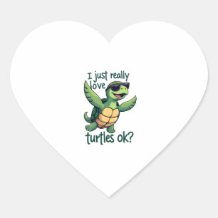 Sticker Cœur Dabbing Sea Turtle J'Aime Vraiment Les Tortues Ok_