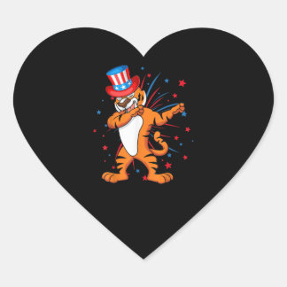 Sticker Cœur Dabbing Tiger Avec Usa Casquette Firework 4 juille