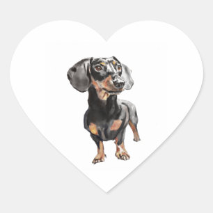 Sticker Cœur Dachshund Aquarelle, Art mural de chien saucisse