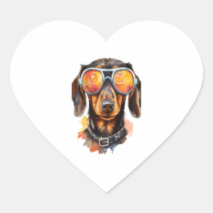 Sticker Cœur Dachshund avec lunettes de soleil