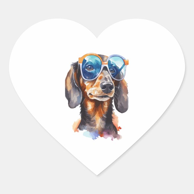Sticker Cœur Dachshund avec lunettes de soleil 4 (Devant)