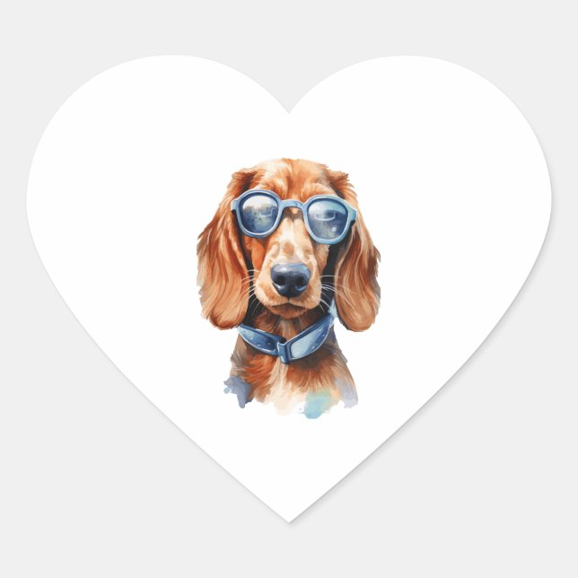 Sticker Cœur Dachshund avec lunettes de soleil 5 (Devant)