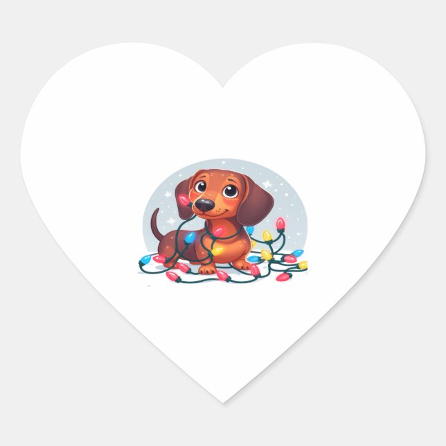 Sticker Cœur Dachshund de Noël 1 (Devant)