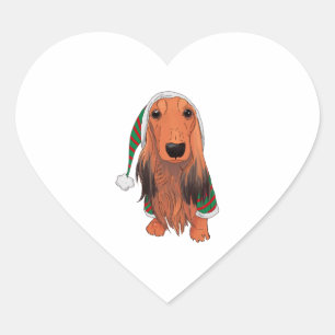 Sticker Cœur Dachshund de Noël - Rouge à cheveux longs