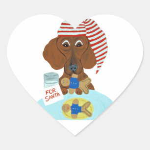 Sticker Cœur Dachshund Garder Père Noël des cookies
