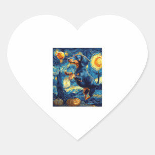 Sticker Cœur Dachshund van gogh starry nuit halloween Funny