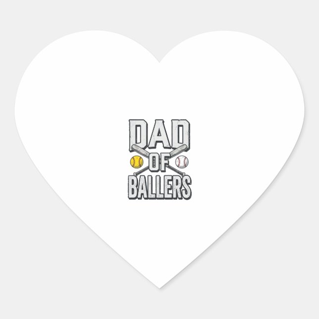 Sticker Cœur Dad of Ballers Softball and Baseball Vintage Shirt (Devant)