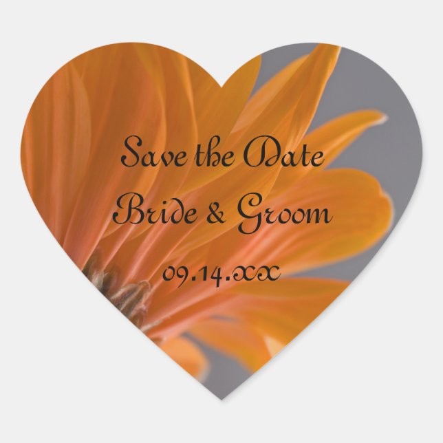 Sticker Cœur Daisy orange sur mariage gris Enregistrer la date (Devant)