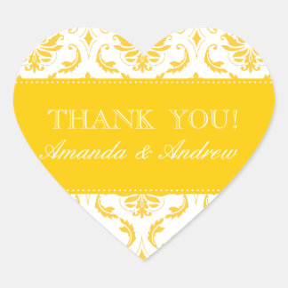 Sticker Cœur Damas jaune Merci Mariage personnalisé