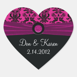Sticker Cœur Damas noires, Coeur magenta