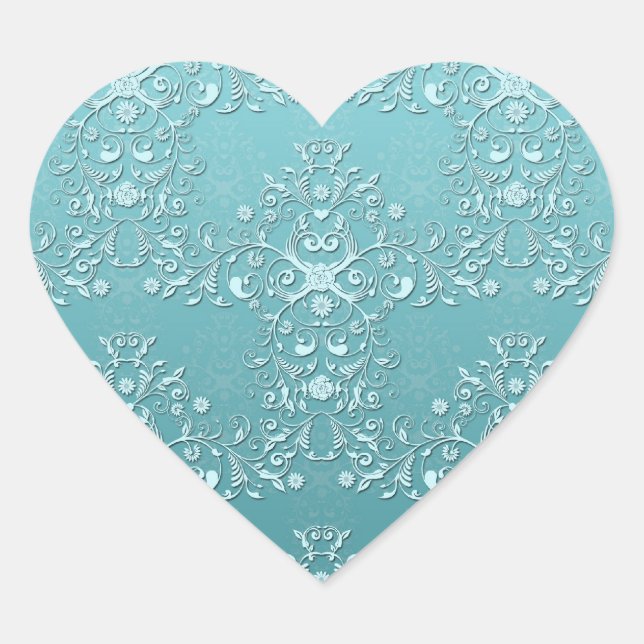 Sticker Cœur Damas Turquoises complexes (Devant)
