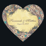 Sticker Cœur Damask Peacock Elegance Eggplant Gold et Aqua<br><div class="desc">Peacock vintage Gold Damask En Eggplant et Aqua</div>