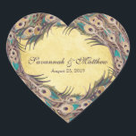 Sticker Cœur Damask Peacock Elegance Eggplant Gold et Aqua<br><div class="desc">Peacock vintage Gold Damask En Eggplant et Aqua</div>