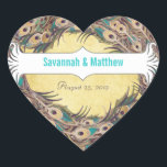 Sticker Cœur Damask Peacock Elegance Eggplant Gold et Aqua<br><div class="desc">Peacock vintage Gold Damask En Eggplant et Aqua</div>