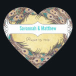 Sticker Cœur Damask Peacock Elegance Eggplant Gold et Aqua<br><div class="desc">Peacock vintage Gold Damask En Eggplant et Aqua</div>