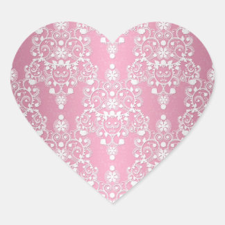 Sticker Cœur Damask rose et blanc féminin