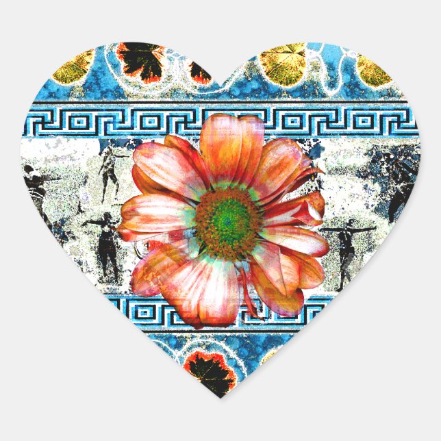 Sticker Cœur Danse antique Orange Daisy (Devant)