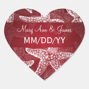 Sticker Cœur Date de mariage de plage Starfish Red