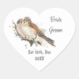 Sticker Cœur Date de mariage personnalisée couple d'oiseaux Fau