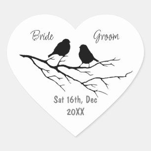 Sticker Cœur Date de mariage personnalisée Silhouette d'oiseau