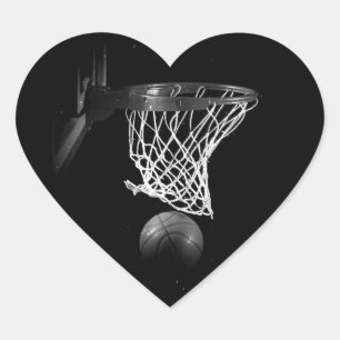 Sticker Coeur de basket-ball noir et blanc