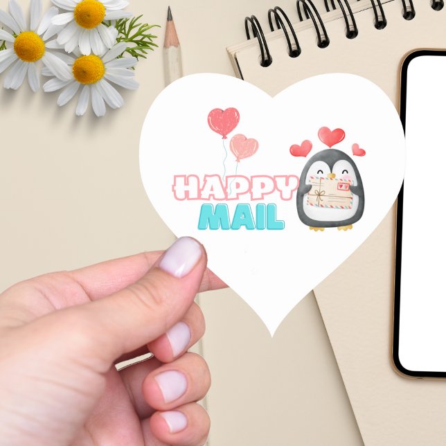 Sticker Coeur de courrier joyeux de Pingouin migno (Créateur téléchargé)