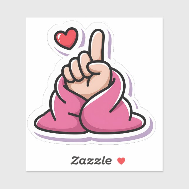 Sticker Coeur de doigt dans une couverture rose confortabl (Feuille)