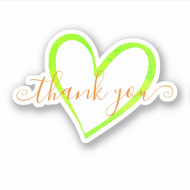 Sticker Cœur de nom de calligraphie ombrée orange Merci (Devant)